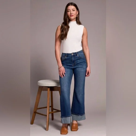 Tribal Brooke Cuffed Palazzo Jeans - Picture 10 of 12